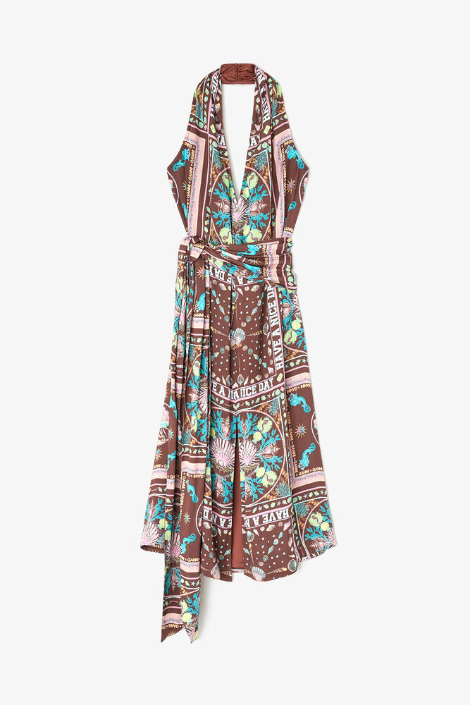 Dress in Printed Twill, Chicory Coffee