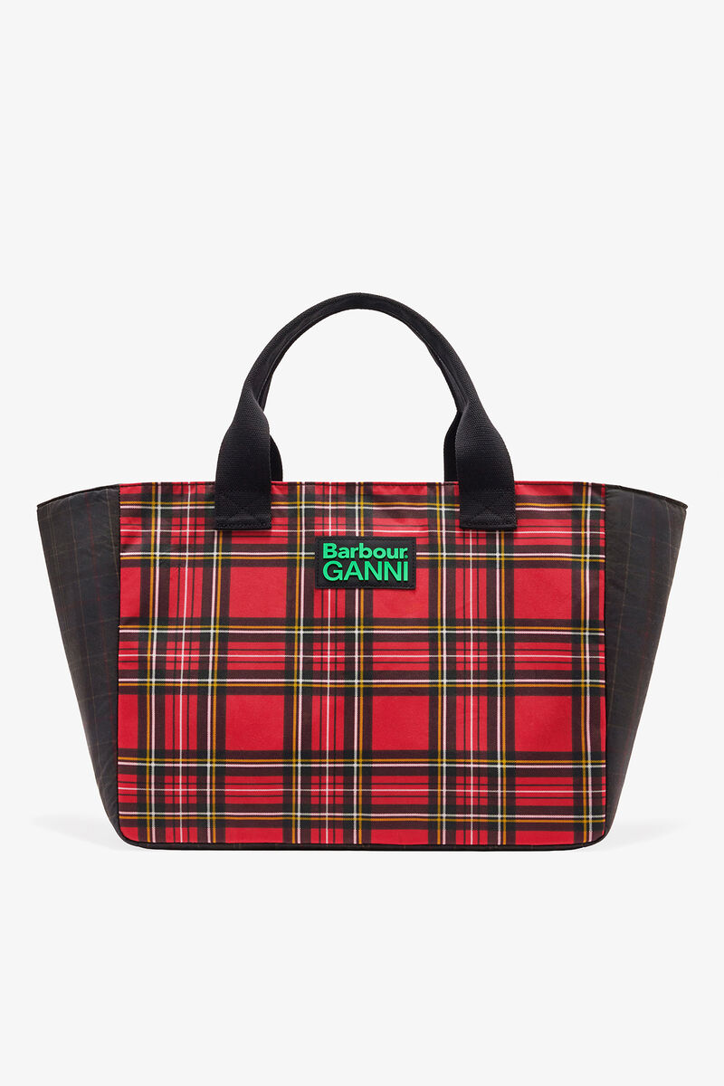Tote in Red Tartan, Cotton, in colour Dark Green - 1 - GANNI