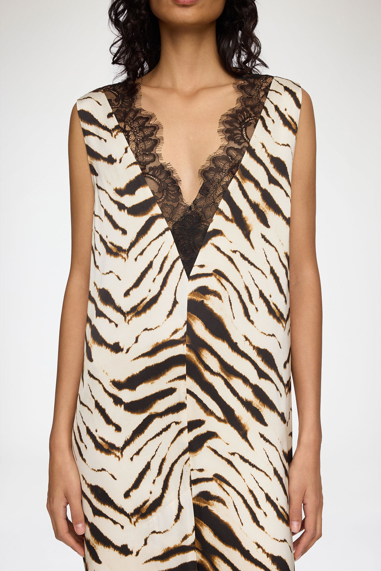Dress in Zebra Satin, Viscose, in colour Egret - 3 - GANNI