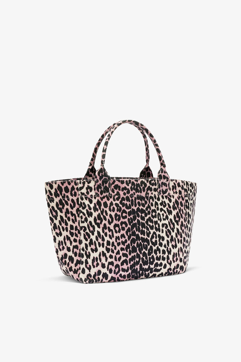 Medium tote taske i leopard, Recycled Cotton, in colour Bleached Mauve - 2 - GANNI
