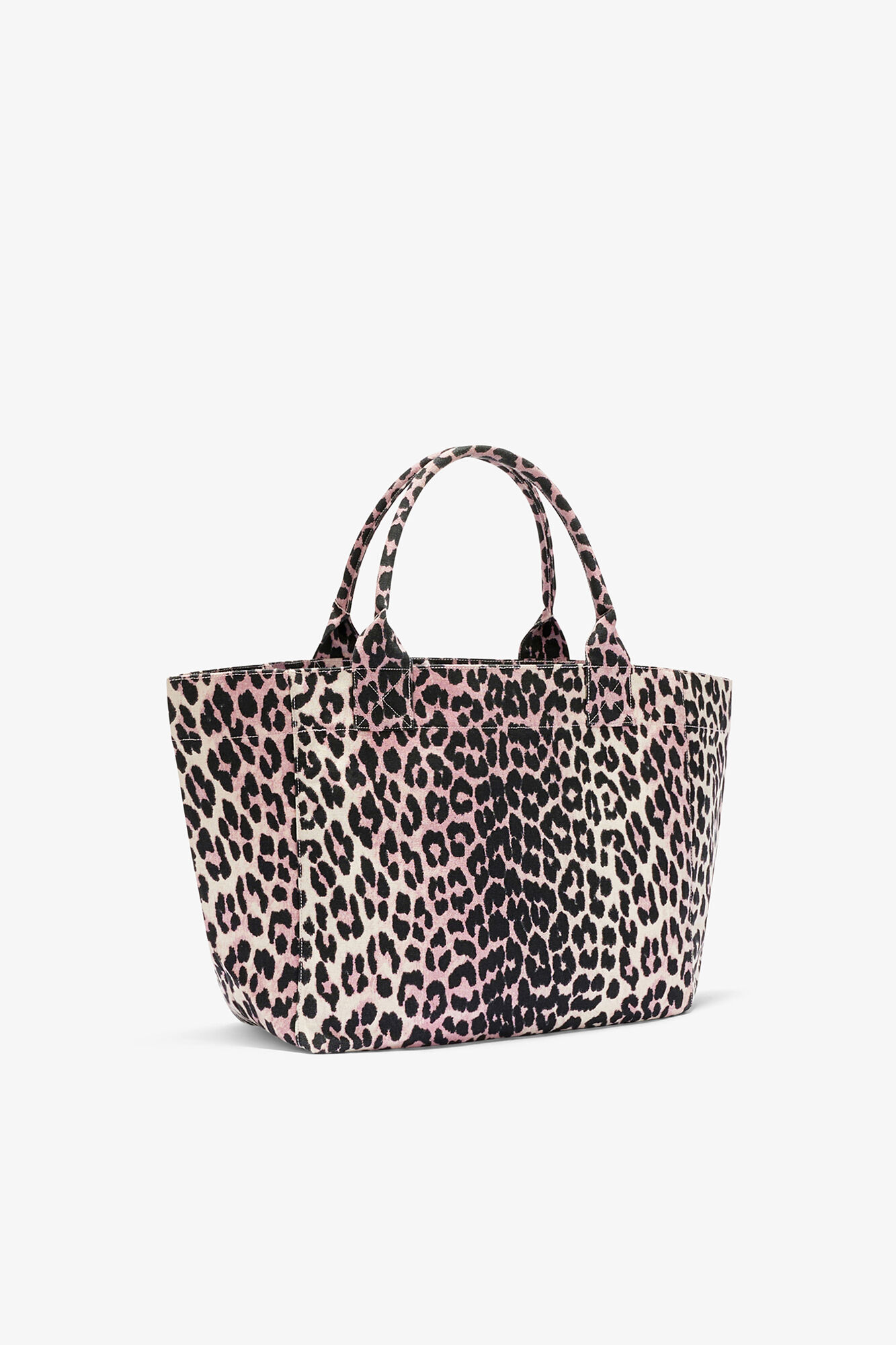 Medium tote taske i leopard, Recycled Cotton, in colour Bleached Mauve - 2 - GANNI