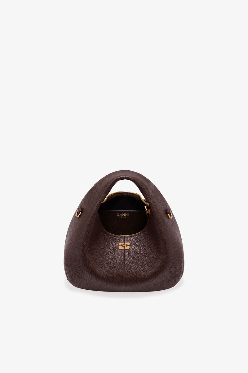 Mini Hobo Bag in Grained Brown, Recycled Polyester, in colour Chicory Coffee - 3 - GANNI