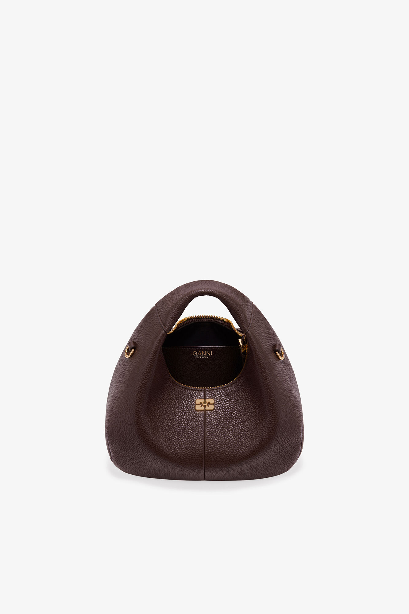 Mini Hobo Bag in Grained Brown, Recycled Polyester, in colour Chicory Coffee - 3 - GANNI