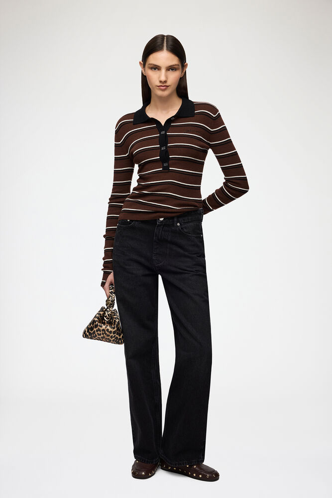Polo Shirt in Striped Merino, Multicolour