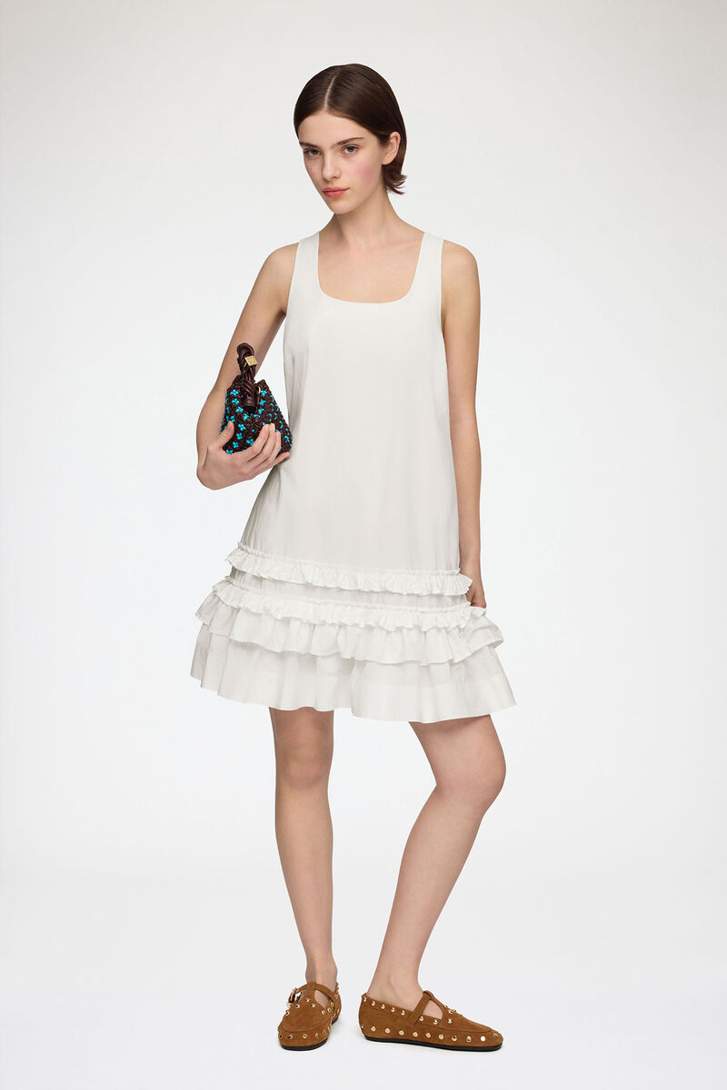 ホワイト コットン ドレス, Organic Cotton, in colour Bright White - 1 - GANNI