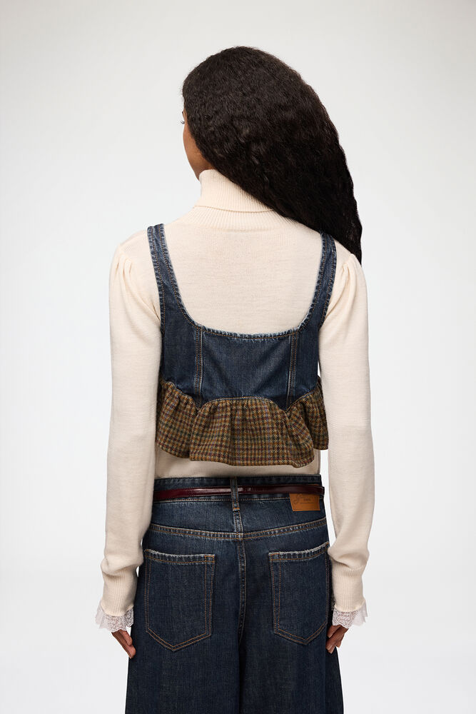 Top in Textured Slub Denim, Dark Blue Vintage