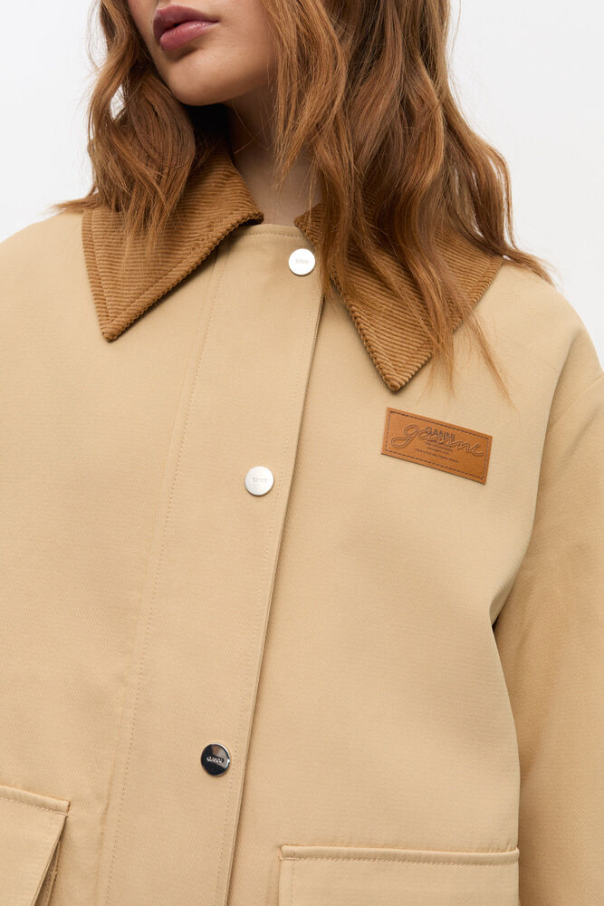 Camel Twill Midi Jacket, Pale Khaki