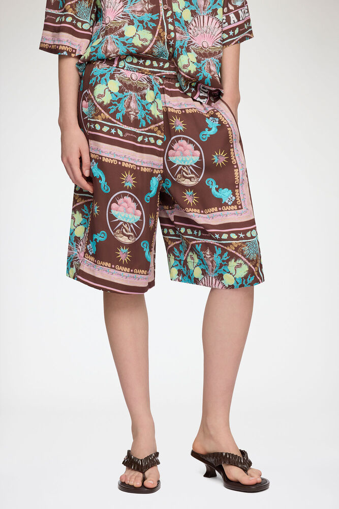 Shorts in Printed Twill, Chicory Coffee