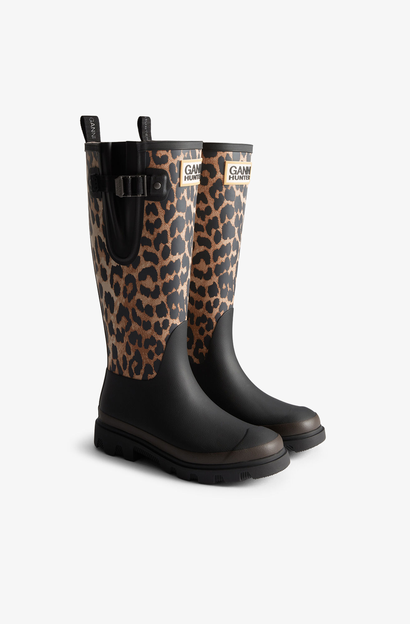Downpour Tall Boots in Leopard, Rubber, in colour Almond Milk - 2 - GANNI