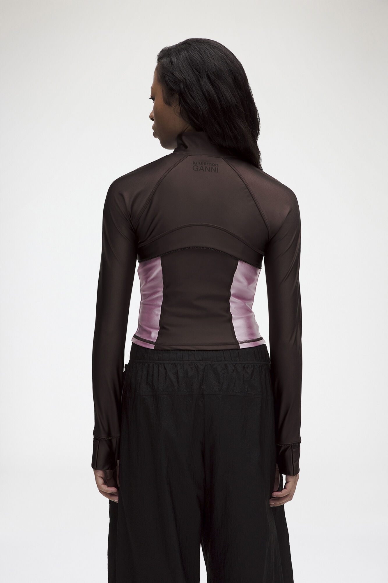 Define Ruffle-Trim Jacket in Brown, Recycled Polyamide, in colour Espresso - 3 - GANNI
