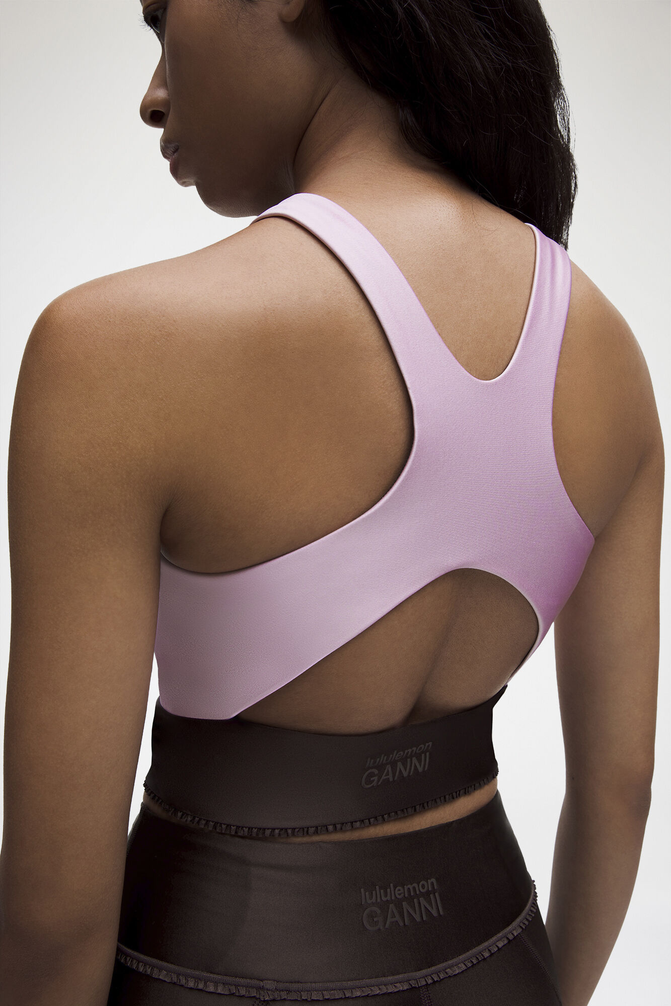 Ruffle-Trim Cropped Tank in Brown, Recycled Polyamide, in colour Espresso - 3 - GANNI