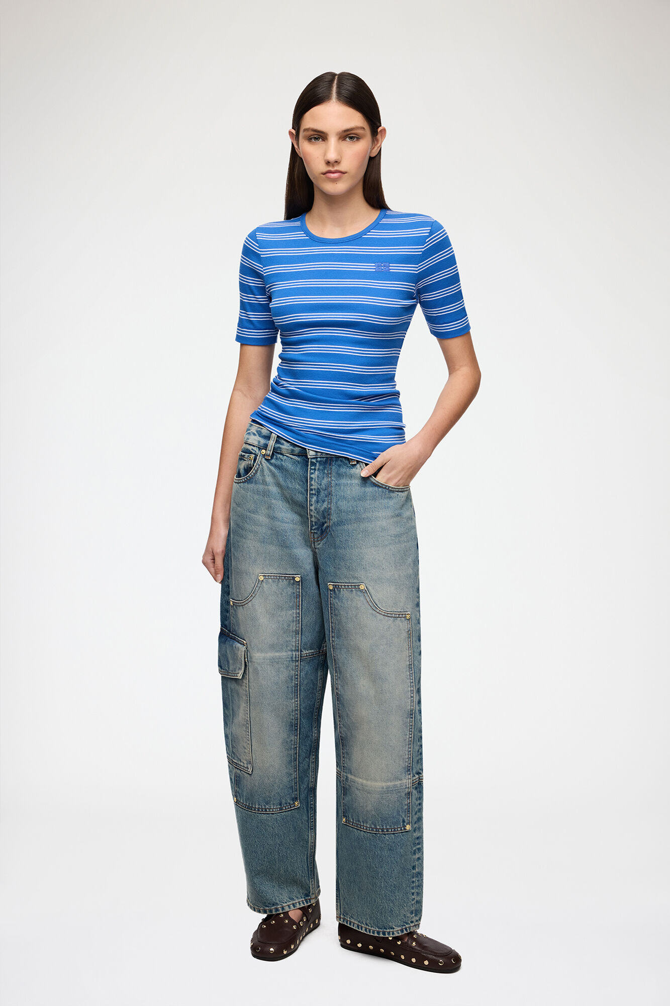 T-shirt in Cotton Rib, Organic Cotton, in colour Nouvean Navy - 2 - GANNI