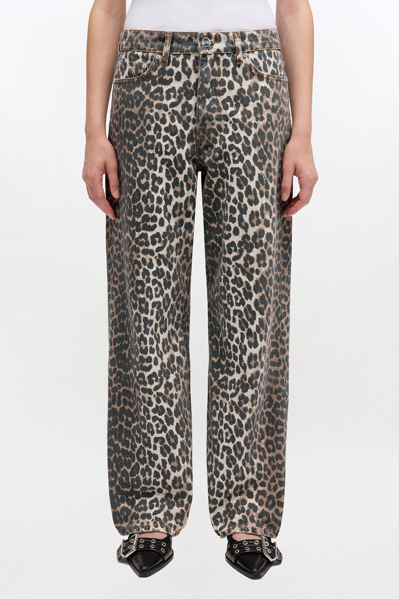 Izey Jeans in Leopard, Organic Cotton, in colour Leopard - 1 - GANNI