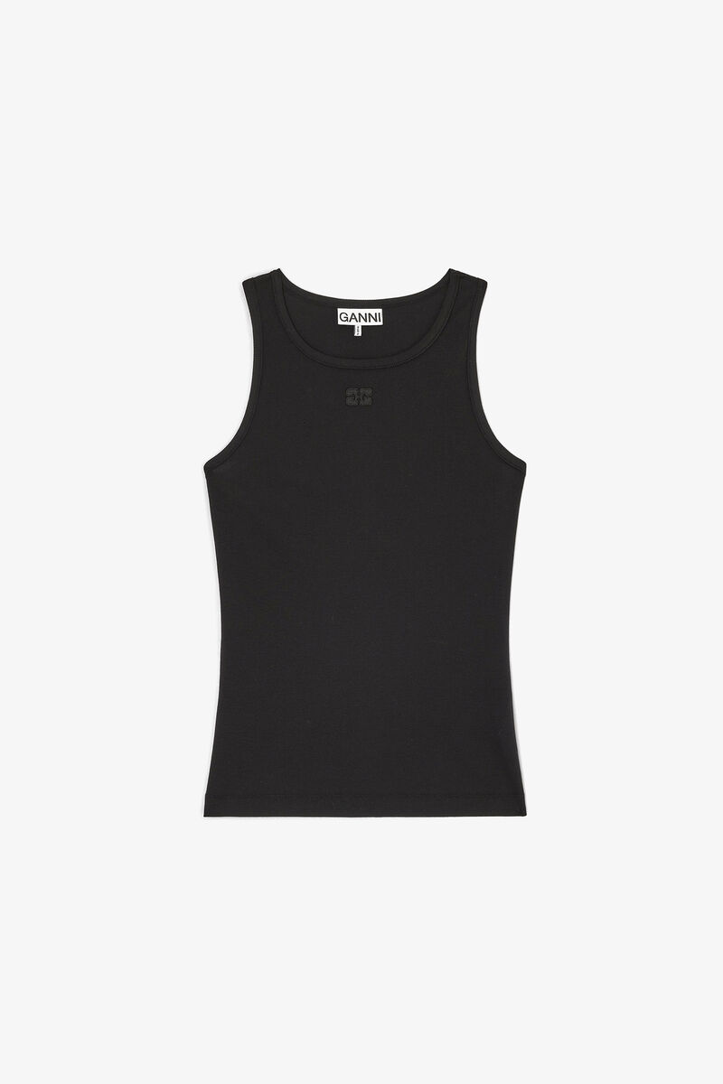 Débardeur en coton côtelé, Organic Cotton, in colour Black - 1 - GANNI
