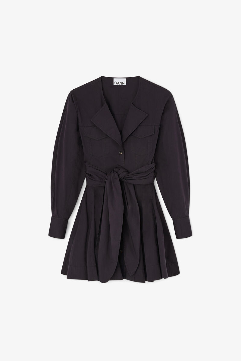 ストレッチコットンのシャツドレス, Organic Cotton, in colour Black - 1 - GANNI