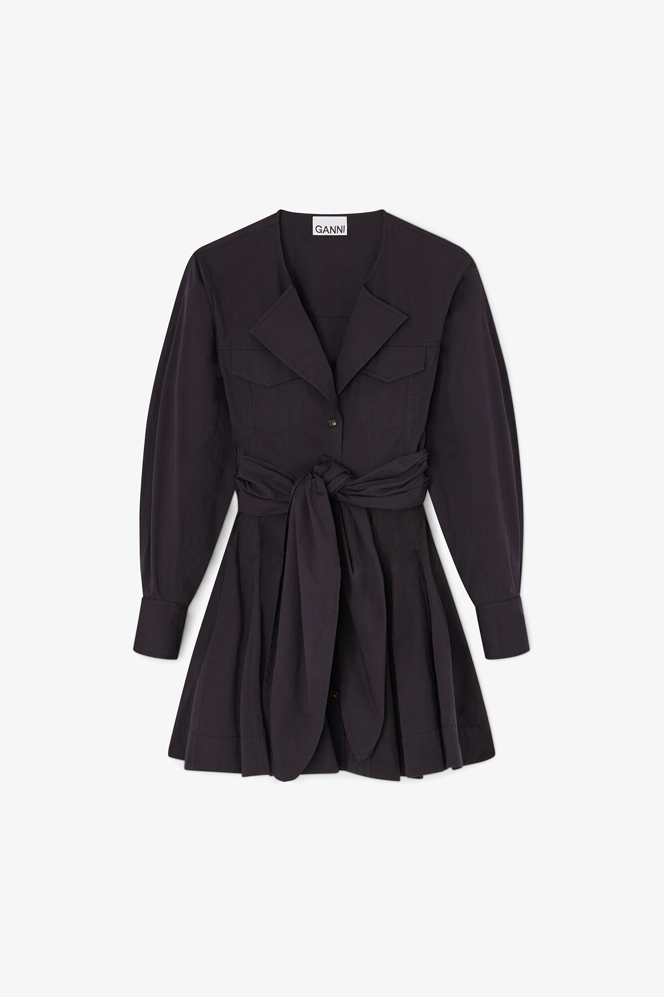ストレッチコットンのシャツドレス, Organic Cotton, in colour Black - 1 - GANNI