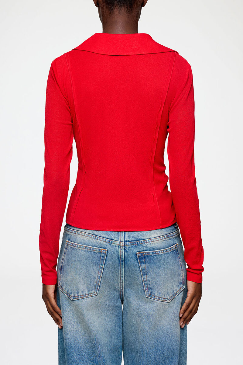 Shirt in Red Marl Mesh, Recycled Polyester, in colour Goji Berry - 3 - GANNI