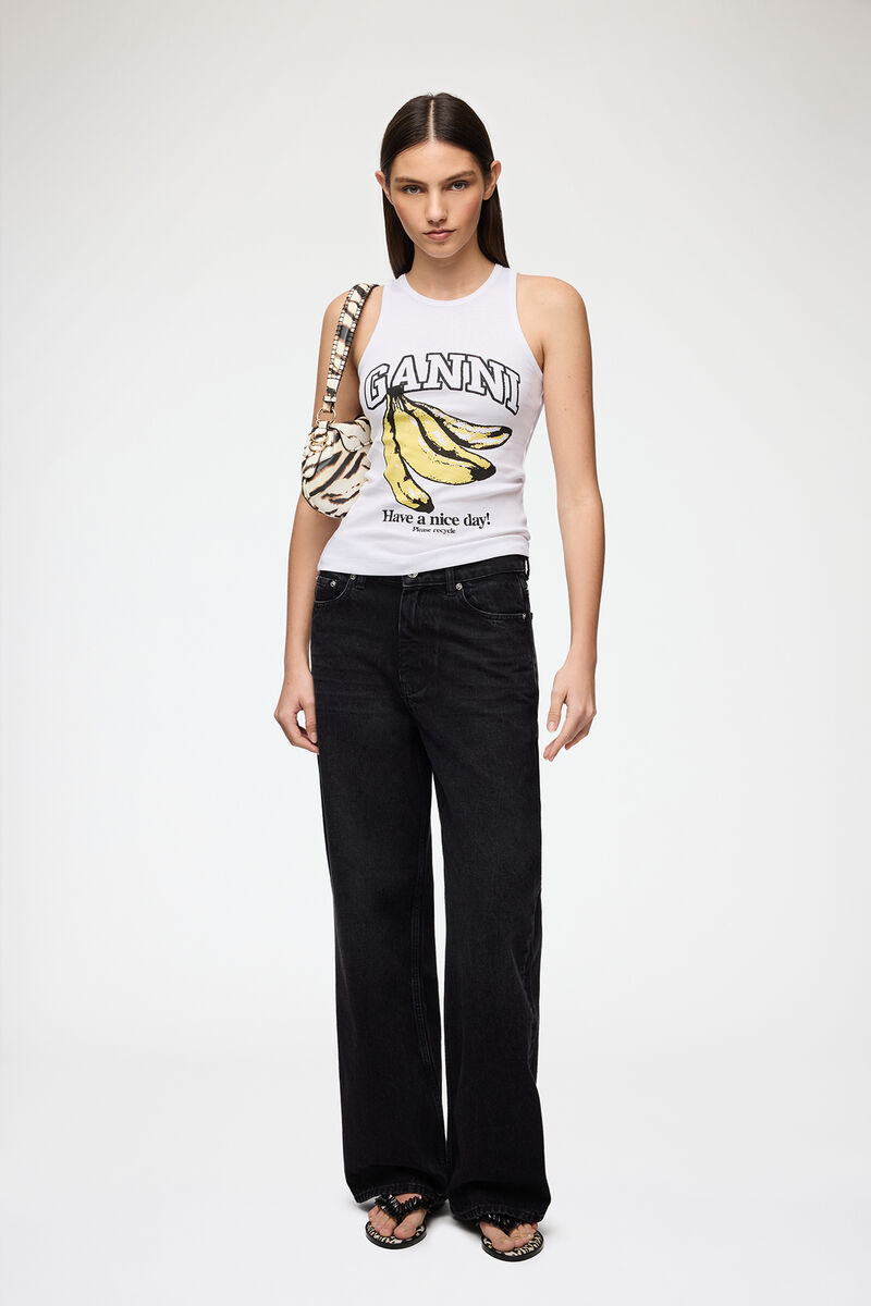 Tank Top with Banana, Organic Cotton, in colour Bright White - 2 - GANNI