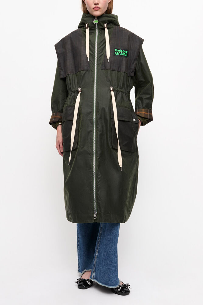 GANNI x Barbour Waxed Parka Jacket, Dark Green