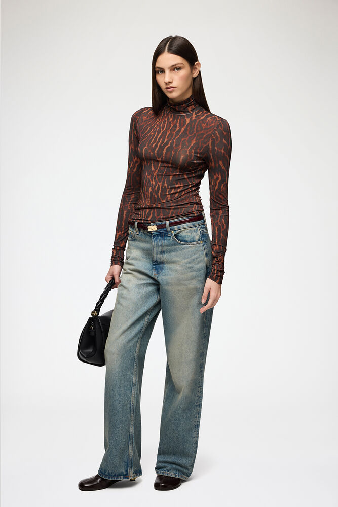 Turtleneck in Printed Jersey, Rawhide
