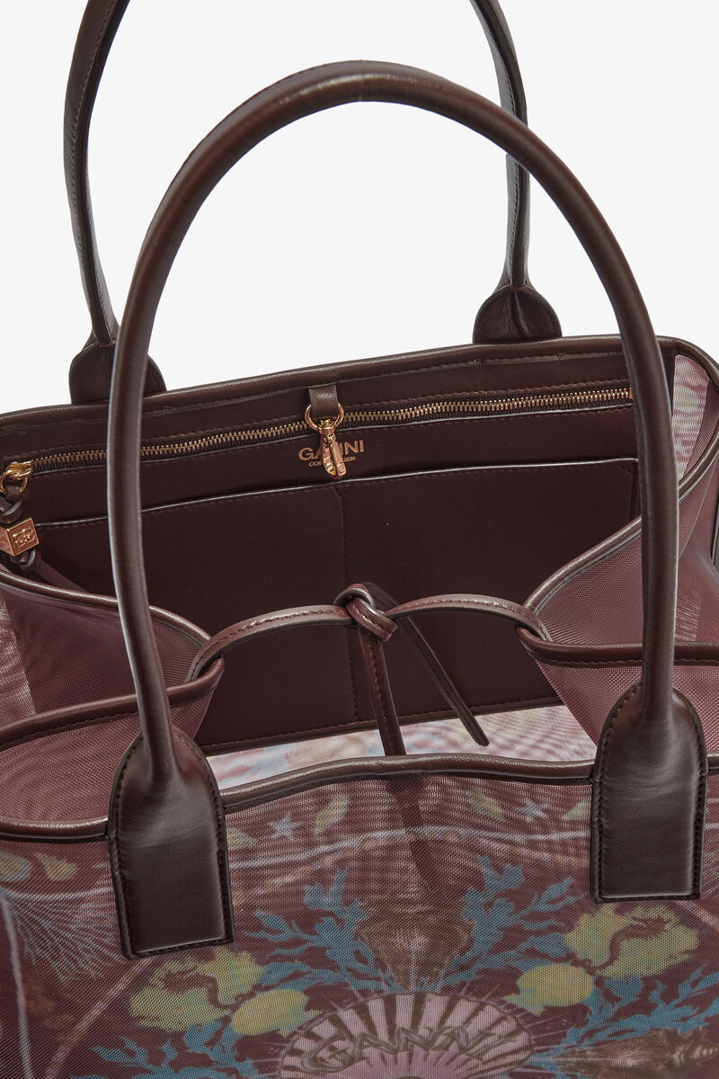 Tote in Printed Mesh, Polyamide, in colour Chicory Coffee - 3 - GANNI