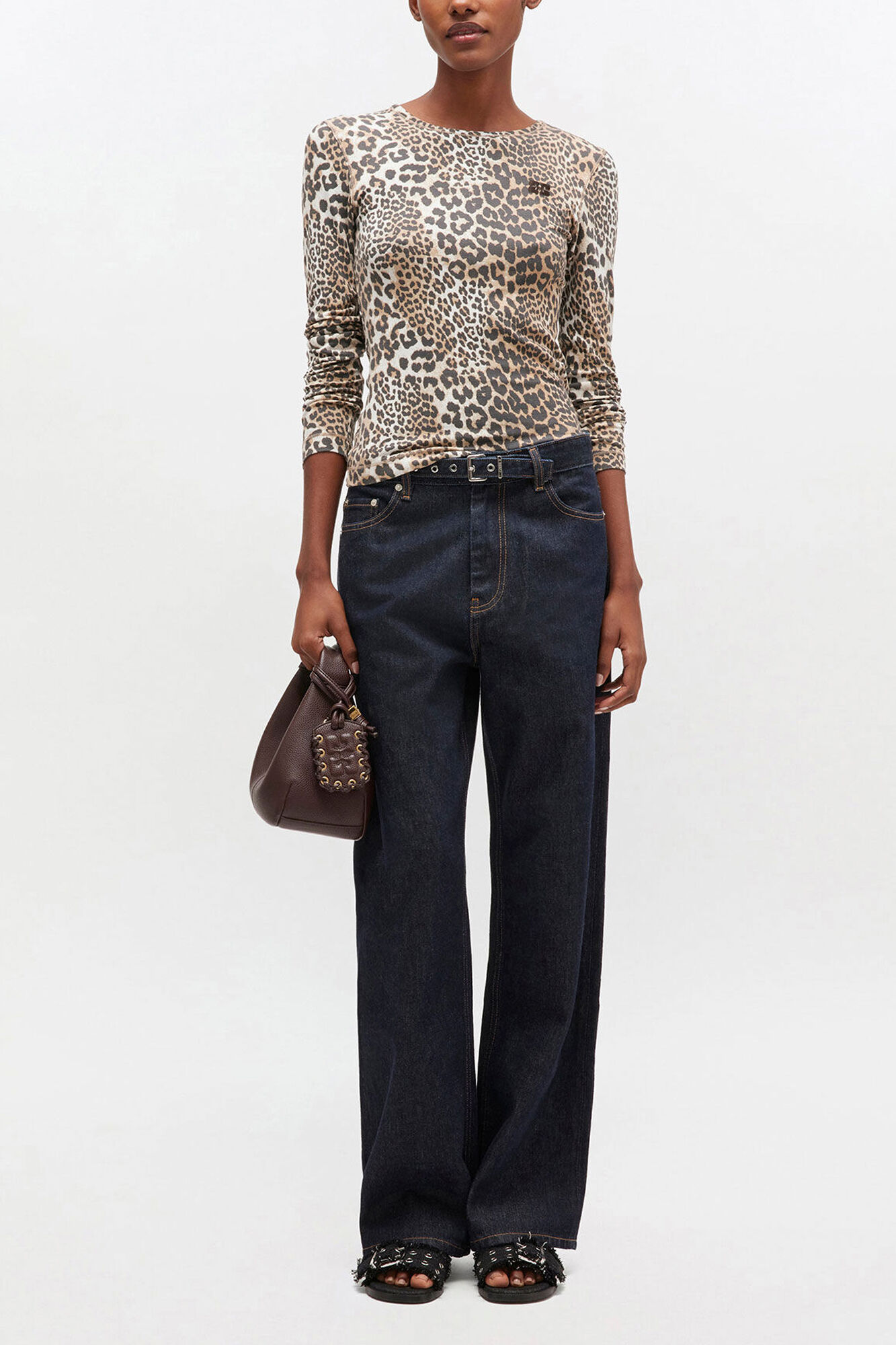 Long-sleeve in Leopard, Organic Cotton, in colour Leopard - 1 - GANNI