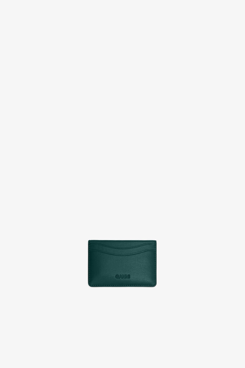Bou Card Holder in Green, Recycled Leather, in colour Dark Green - 2 - GANNI
