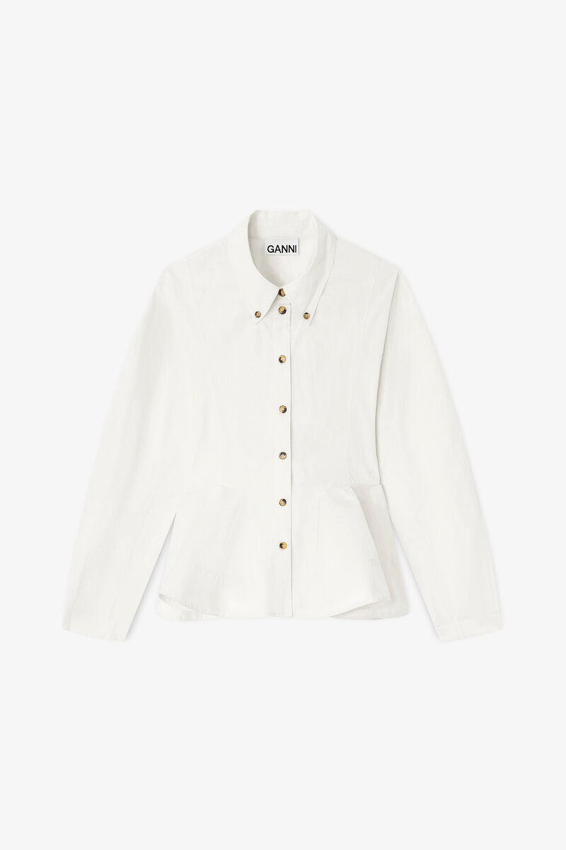 Elfenbeinfarbenes Peplumhemd, Organic Cotton, in colour Egret - 1 - GANNI