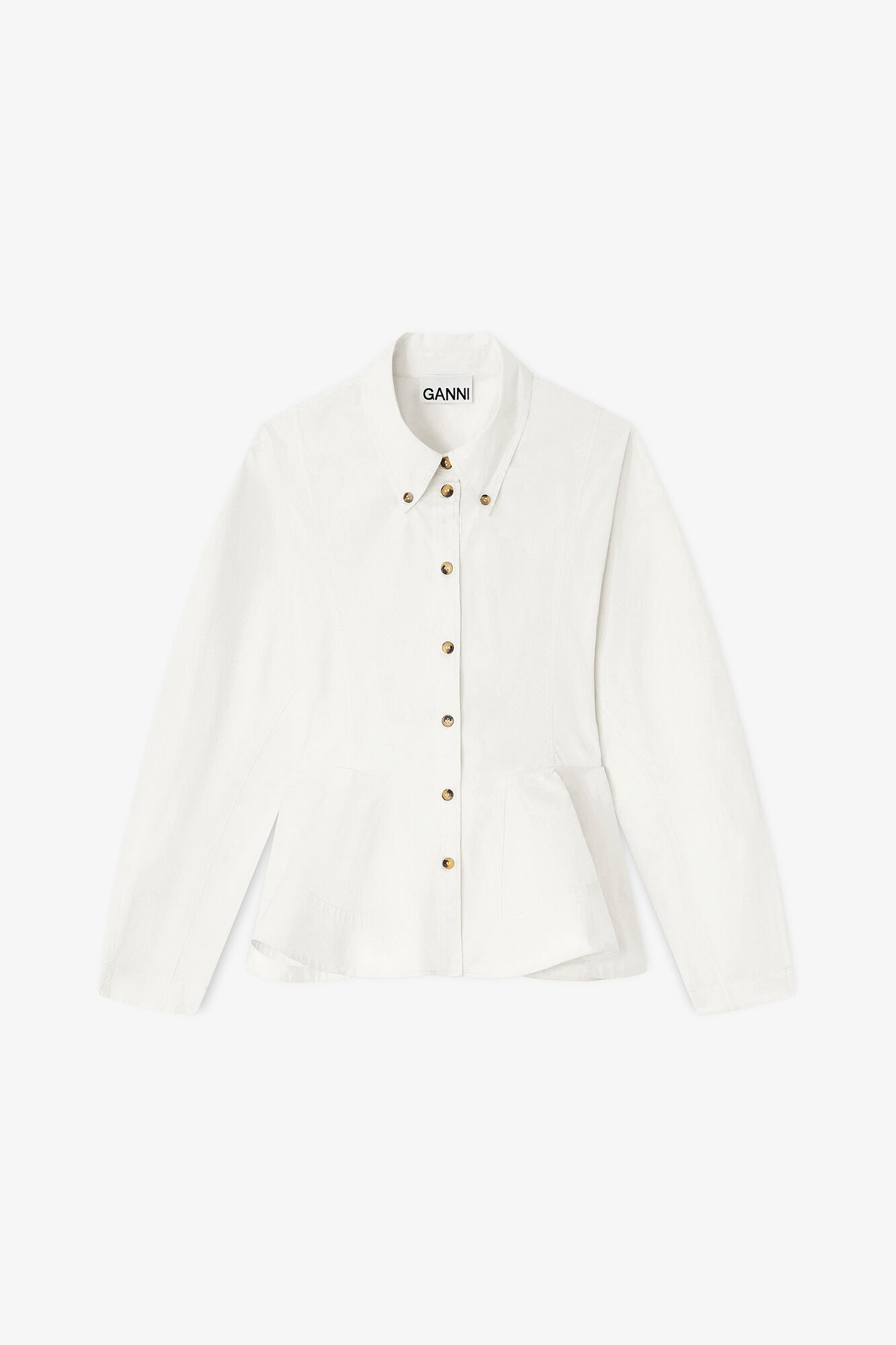 Elfenbeinfarbenes Peplumhemd, Organic Cotton, in colour Egret - 1 - GANNI