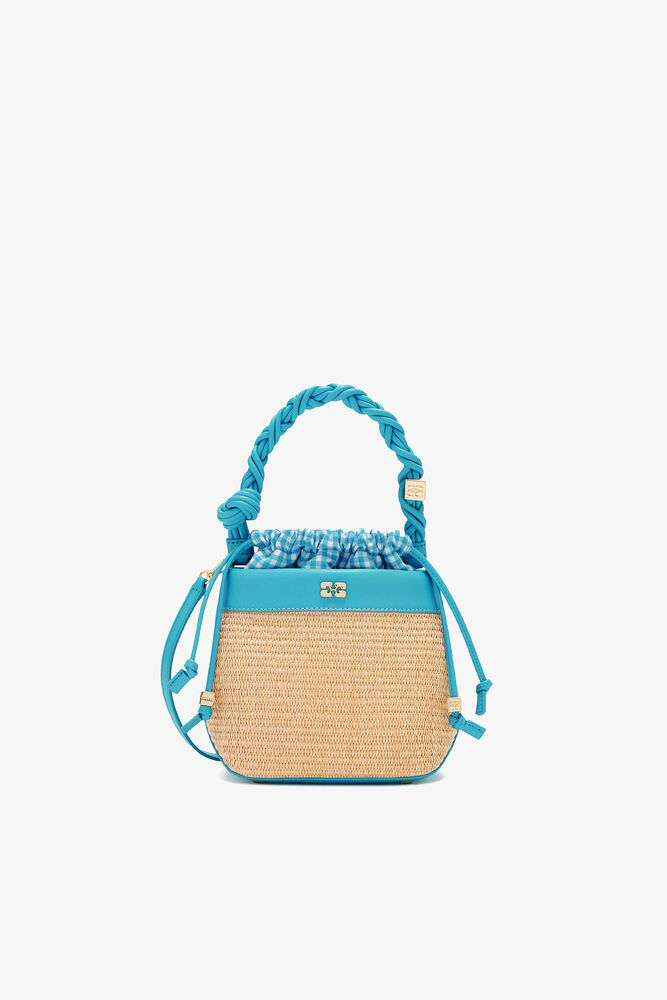 Bou Bucket Bag in Straw, Scuba Blue