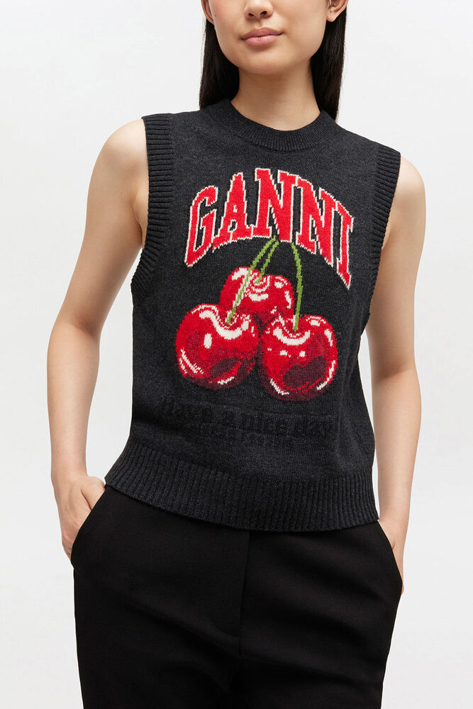 Knit Vest in Graphic Wool, Phantom