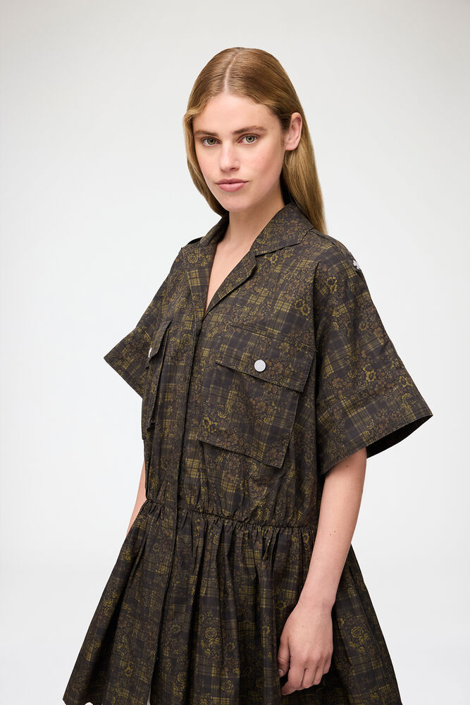 Dress in Printed Cotton, Gothic Olive