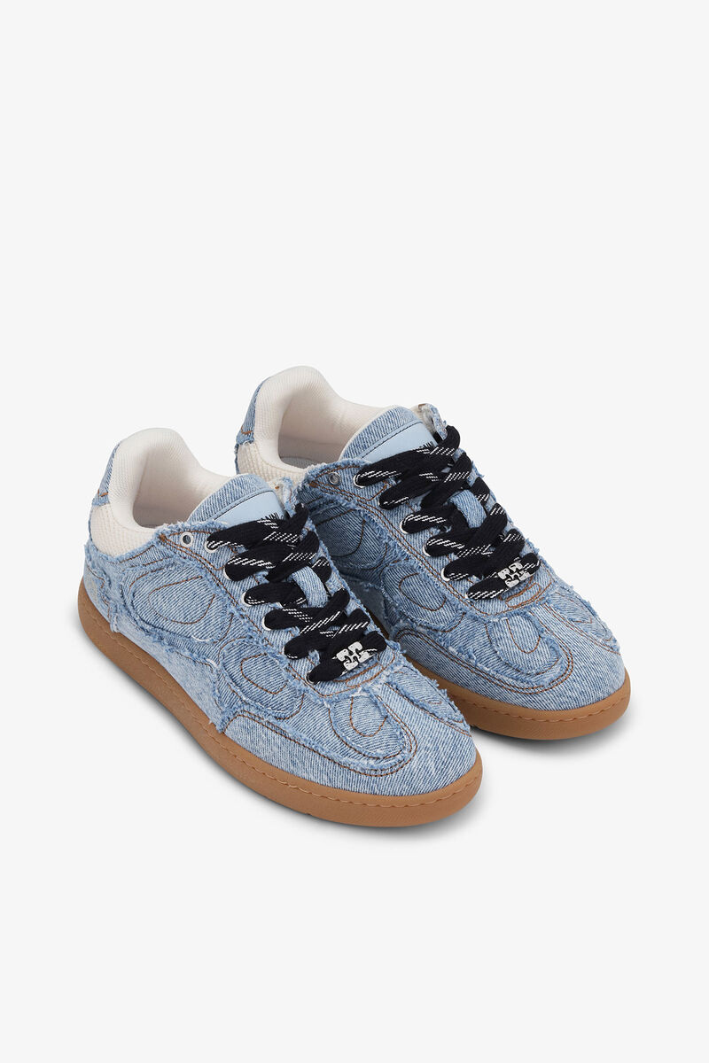 08 Denim Sneakers in Raw Edge, Cotton, in colour Light Blue Vintage - 2 - GANNI