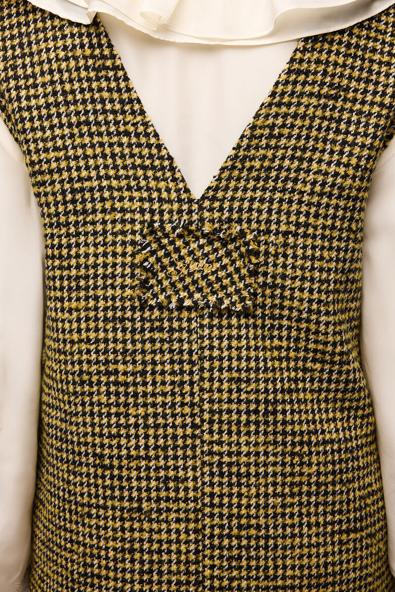 Dress in Yellow Check, Recycled Polyester, in colour Blazing Yellow - 3 - GANNI
