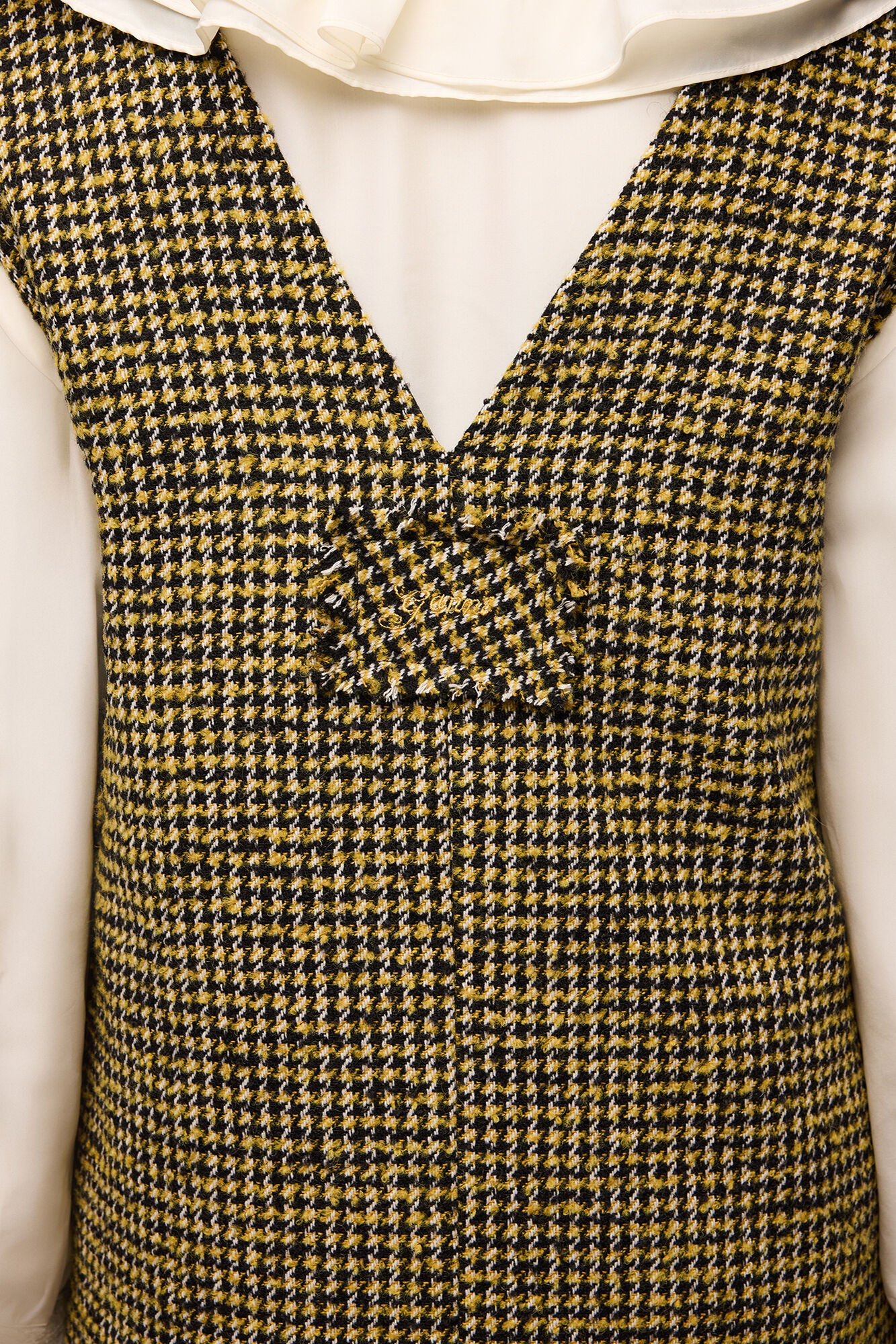 Dress in Yellow Check, Recycled Polyester, in colour Blazing Yellow - 3 - GANNI