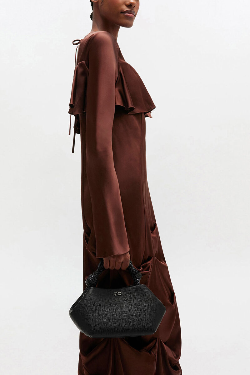 Small Bou Bag in Grained Black, Recycled Polyester, in colour Black - 1 - GANNI