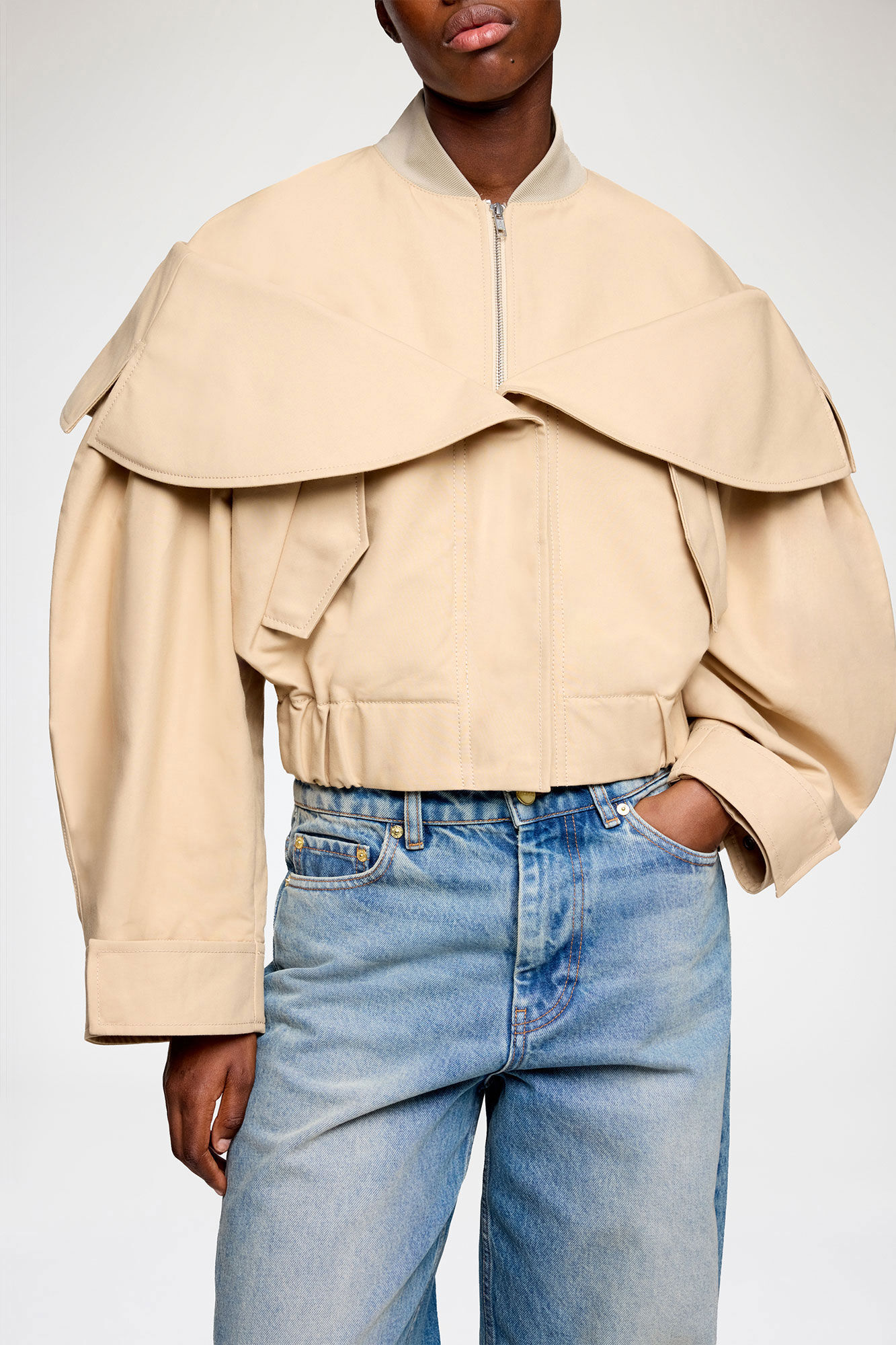 Bomber in Beige Cotton, Organic Cotton, in colour Warm Sand - 3 - GANNI