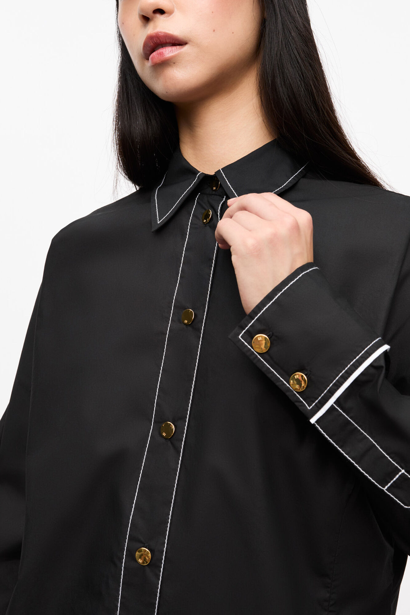 Black Cotton Poplin Raglan Shirt, Organic Cotton, in colour Black - 4 - GANNI