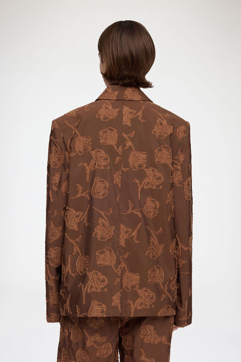 Blazer i brun fil coupé, Recycled Cotton, in colour Cocoa Brown - 3 - GANNI