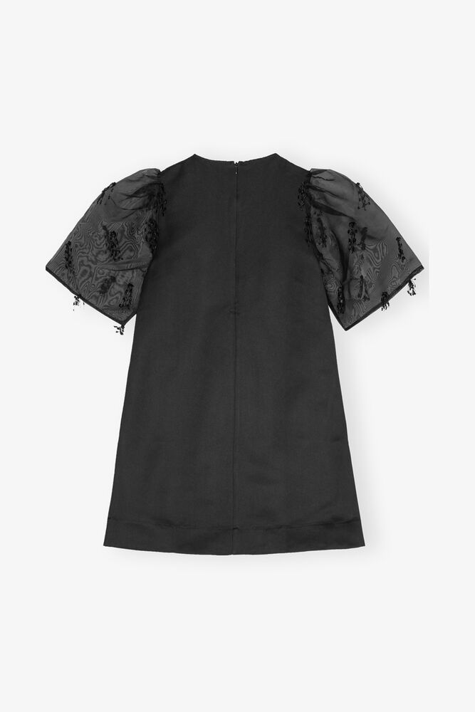 Black Fringed Organza Mini Dress, Black