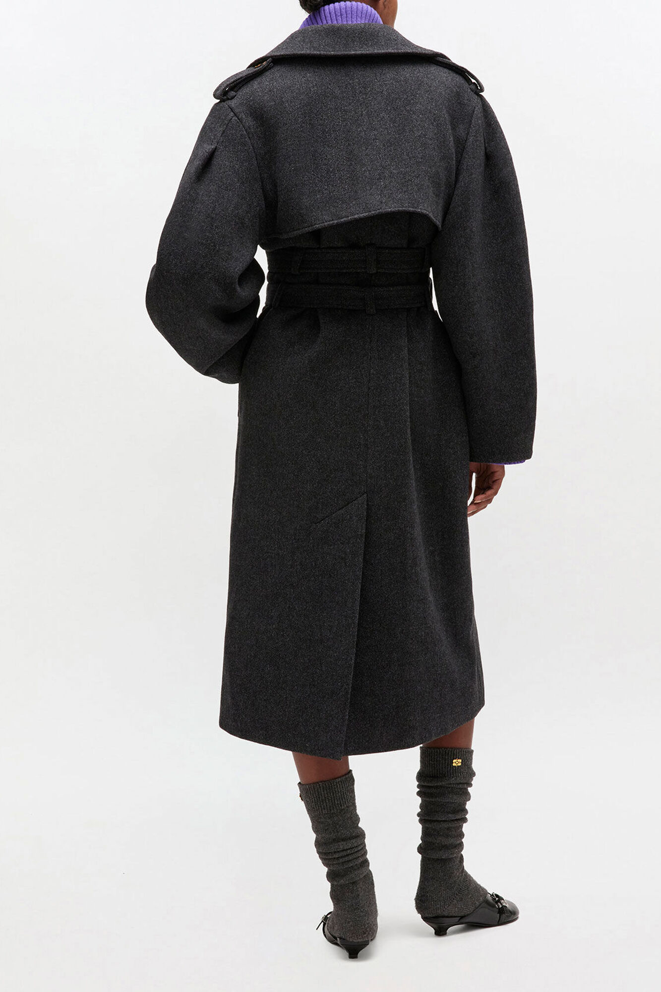 Wool Trench Coat, Wool, in colour Phantom - 2 - GANNI