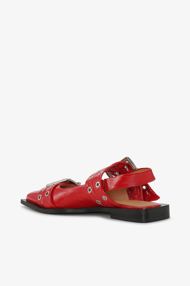 Feminine Buckle Ballerinas in Red, Racing Red