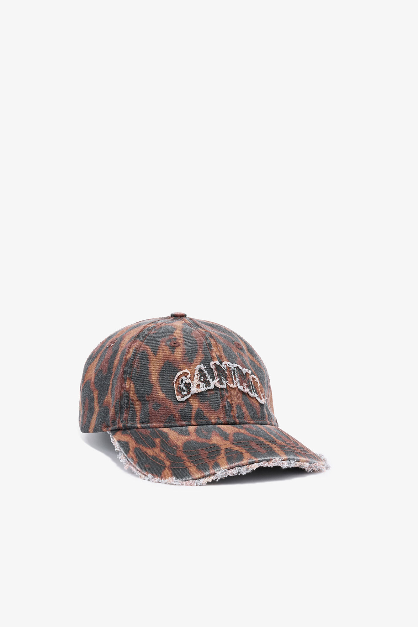 Cap in Ocelot-Leopard, Organic Cotton, in colour Rawhide - 1 - GANNI