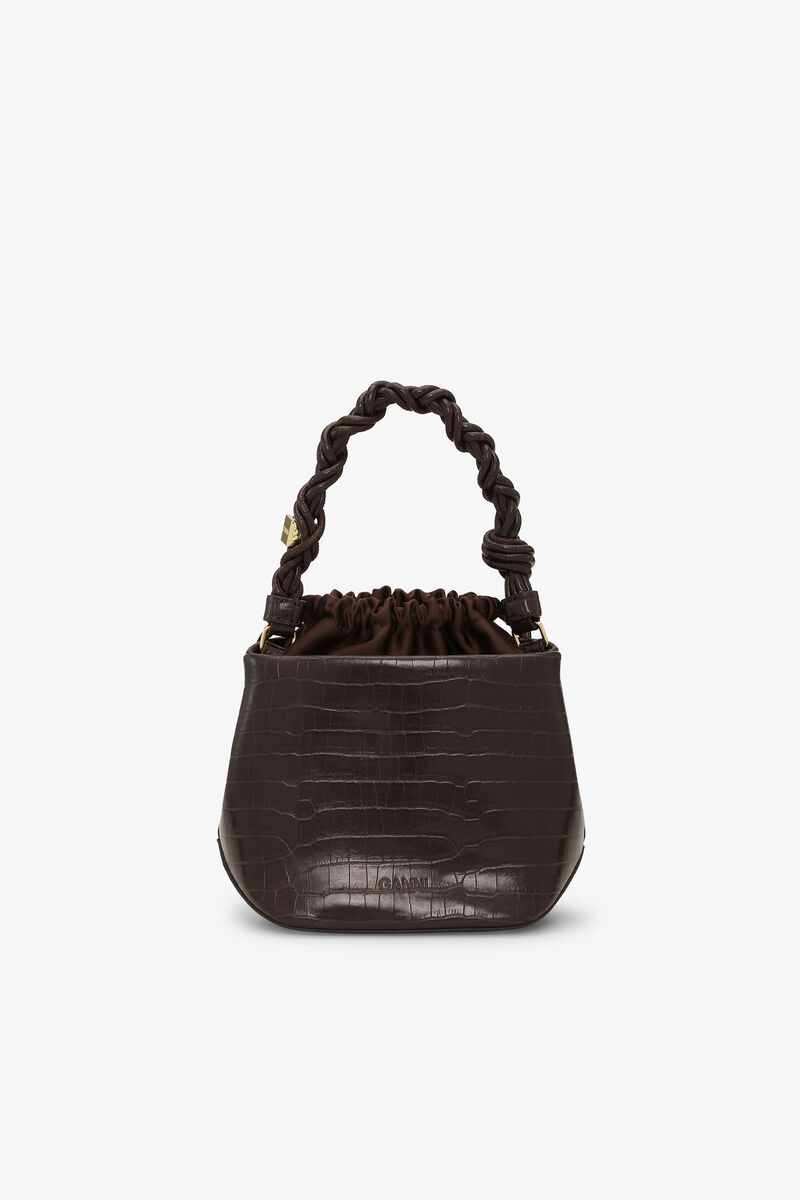 Bou Bucket Bag in Brown Croco , Recycled Leather, in colour Chocolate Fondant - 3 - GANNI