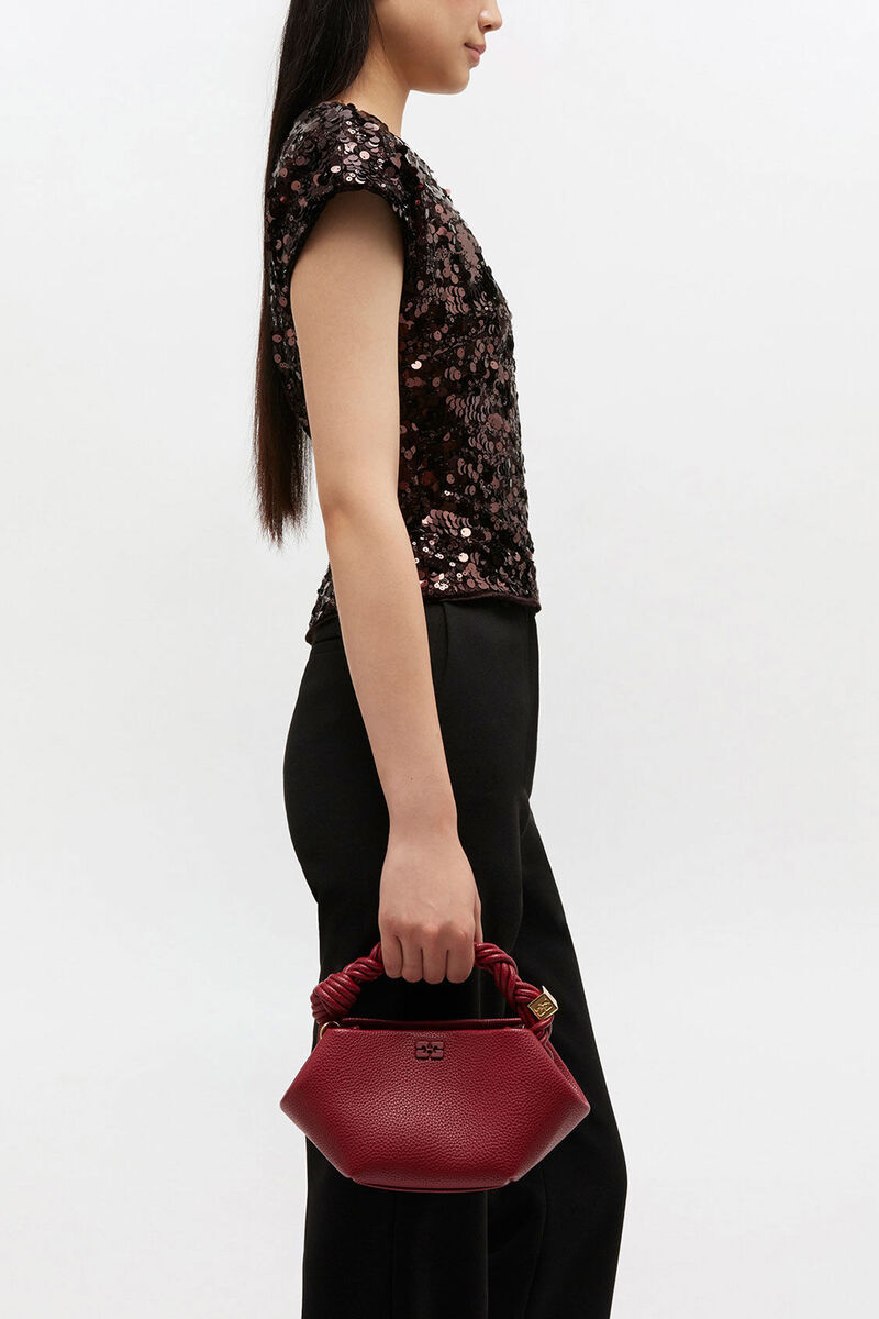 Mini Bou taske i grained rød, Recycled Polyester, in colour Red Dahlia - 1 - GANNI