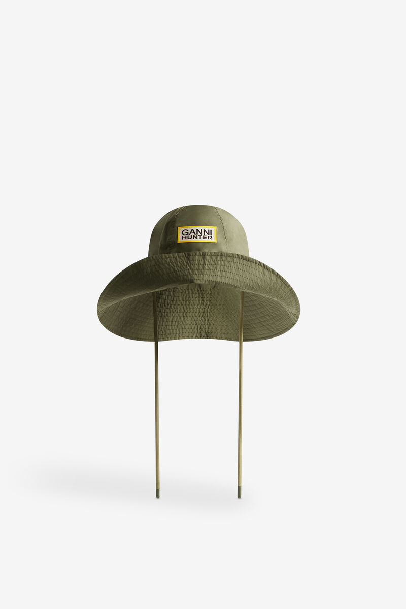 Water Resistant Bucket Hat, Recycled Polyester, in colour Military Olive - 1 - GANNI
