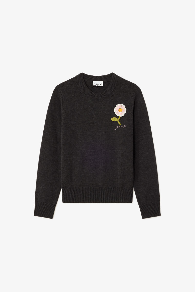 Pullover mit Blumen-Häkeldesign, Wool, in colour Phantom - 1 - GANNI