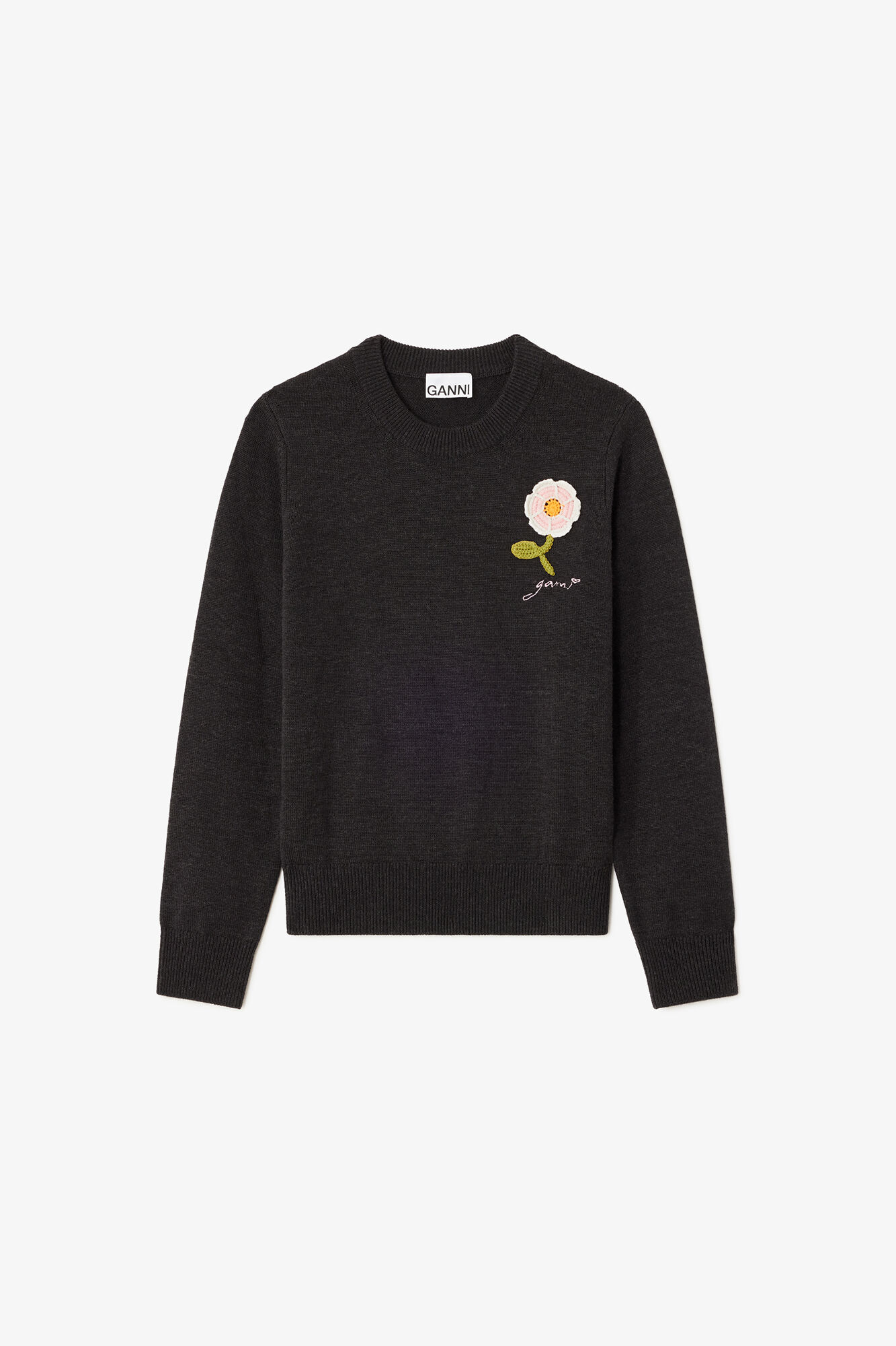 Pullover mit Blumen-Häkeldesign, Wool, in colour Phantom - 1 - GANNI