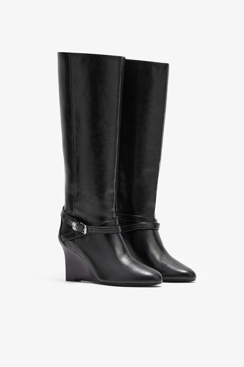 Kat High Boot in Black, Recycled Leather, in colour Black - 2 - GANNI