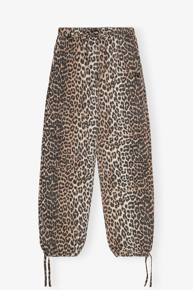 Trousers in Leopard Washed Cotton Canvas, Almond Milk